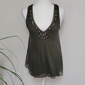 Testament olive green embellished tank